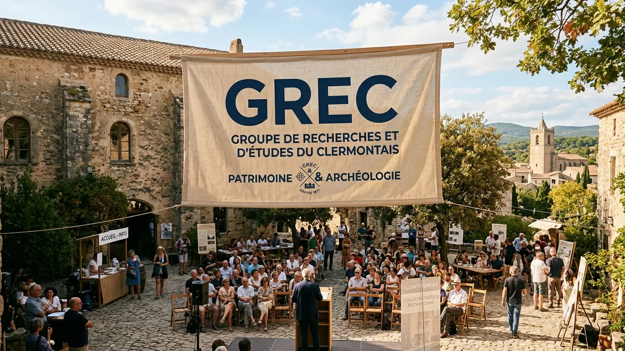 Bannière officielle du G.R.E.C. Groupe de Recherches et d'Études du Clermontais lors d'un colloque patrimonial